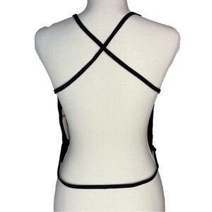 Black Strappy Open Back Adjustable Halter Top Baobaomama